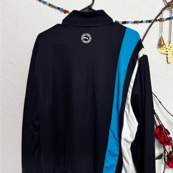 Puma Men's Track Jacket Size Large Navy Blue White Turquoise ZipUp Retro Y2K - Picture 3 of 12